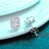 Wedding Earrings Rectangle Moissanite Diamonds Stud Earrings-EM006