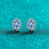 Sapphire Blue Moissanite Stud Earrings; Oval Shape Moissanite Diamonds Stud Earrings-EM043