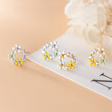 Yellow White Green Flower Wreath Stud Earrings - SS069