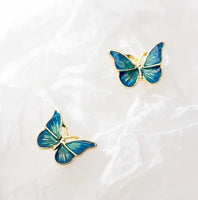 Gold Green Paint Butterfly stud earrings - SS082