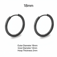 Black Solid 925 Silver Small Medium Hoops Earrings-SH020