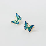 Gold Green Paint Butterfly stud earrings - SS082