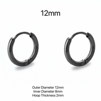 Black Solid 925 Silver Small Medium Hoops Earrings-SH020