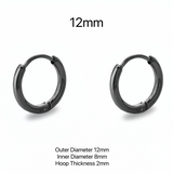 Black Solid 925 Silver Small Medium Hoops Earrings-SH020