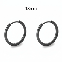 Black Solid 925 Silver Small Medium Hoops Earrings-SH020