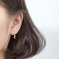 Asymmetry Star and Moon Crescent Drop Huggies Earrings-SH049