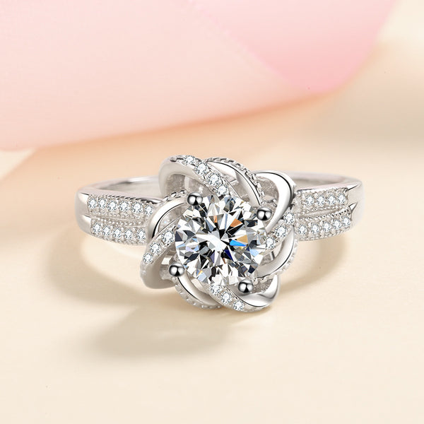 Moissanite Spring Twist Flower Solitaire Engagement Ring- RM061