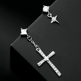 Asymmetry Cross Drop Studs Earrings-ECZ029