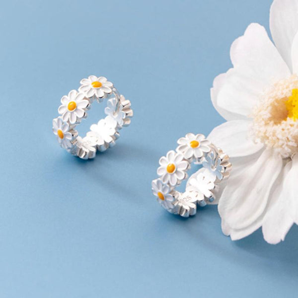 Daisy Flower Wide Hoop Huggie Earrings-SH051