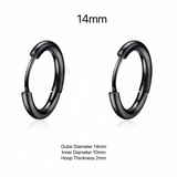 Black Solid 925 Silver Small Medium Hoops Earrings-SH020