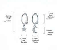 Asymmetry Star and Moon Crescent Drop Huggies Earrings-SH049