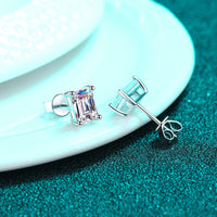 Wedding Earrings Rectangle Moissanite Diamonds Stud Earrings-EM042