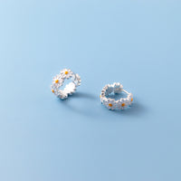 Daisy Flower Wide Hoop Huggie Earrings-SH051