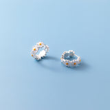 Daisy Flower Wide Hoop Huggie Earrings-SH051