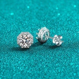 Moissanite Diamonds Solitaire Round Studs Earrings, Hexagon Studs -EM039