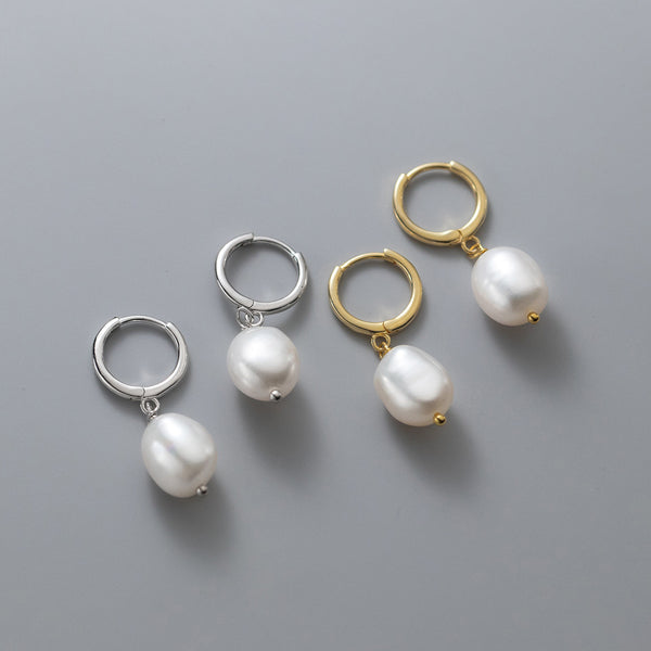 Pearl Drop Huggie Earrings-SH065