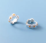 Daisy Flower Wide Hoop Huggie Earrings-SH051