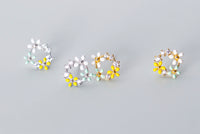 Yellow White Green Flower Wreath Stud Earrings - SS069