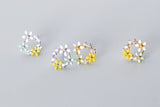 Yellow White Green Flower Wreath Stud Earrings - SS069