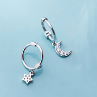 Asymmetry Star and Moon Crescent Drop Huggies Earrings-SH049