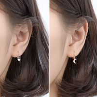 Asymmetry Star and Moon Crescent Drop Huggies Earrings-SH049