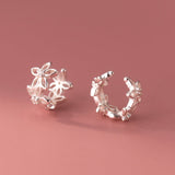 Silver Flower Cuff/Solid Silver Cuff/Ear Climber Cuff Earrings-SS063