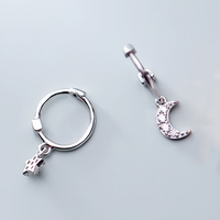 Asymmetry Star and Moon Crescent Drop Huggies Earrings-SH049