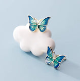 Gold Green Paint Butterfly stud earrings - SS082