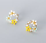 Yellow White Green Flower Wreath Stud Earrings - SS069