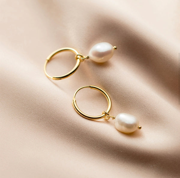 Pearl Drop Hoop Earrings-SH063