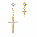 Asymmetry Cross Drop Studs Earrings-ECZ029