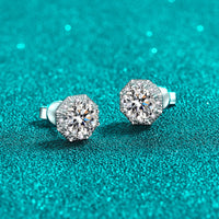 Moissanite Diamonds Solitaire Round Studs Earrings, Hexagon Studs -EM039