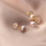 Bright Bead Ball Solitaire Orange Purple White Pearl Studs Earrings-SS085