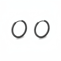 Black Solid 925 Silver Small Medium Hoops Earrings-SH020