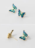 Gold Green Paint Butterfly stud earrings - SS082