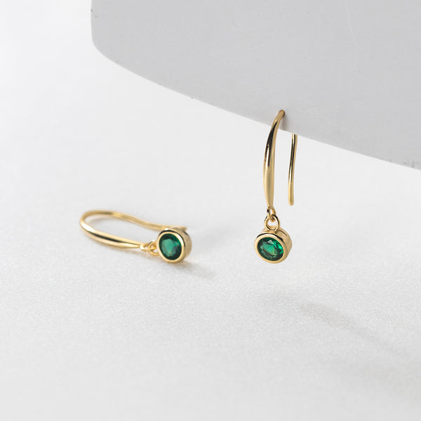 Emerald Round Drop Hook Earrings - EOS016