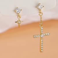 Asymmetry Cross Drop Studs Earrings-ECZ029