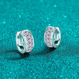 Moissanite Huggies, Solid Silver Diamonds Wide Huggie Earrings -EM033