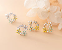 Yellow White Green Flower Wreath Stud Earrings - SS069