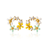 Yellow White Green Flower Wreath Stud Earrings - SS069