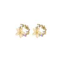 Yellow White Green Flower Wreath Stud Earrings - SS073