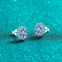 Sapphire Blue Moissanite Stud Earrings; Oval Shape Moissanite Diamonds Stud Earrings-EM043