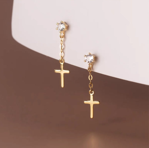 Cross Drop Studs Earrings- SS086