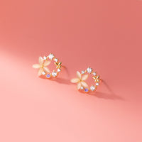 Yellow White Green Flower Wreath Stud Earrings - SS073