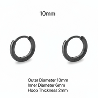 Black Solid 925 Silver Small Medium Hoops Earrings-SH020