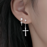 Asymmetry Cross Drop Studs Earrings-ECZ029