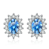 Sapphire Blue Moissanite Stud Earrings; Oval Shape Moissanite Diamonds Stud Earrings-EM043