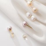 Bright Bead Ball Solitaire Orange Purple White Pearl Studs Earrings-SS085