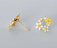 Yellow White Green Flower Wreath Stud Earrings - SS069