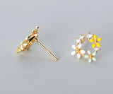 Yellow White Green Flower Wreath Stud Earrings - SS069